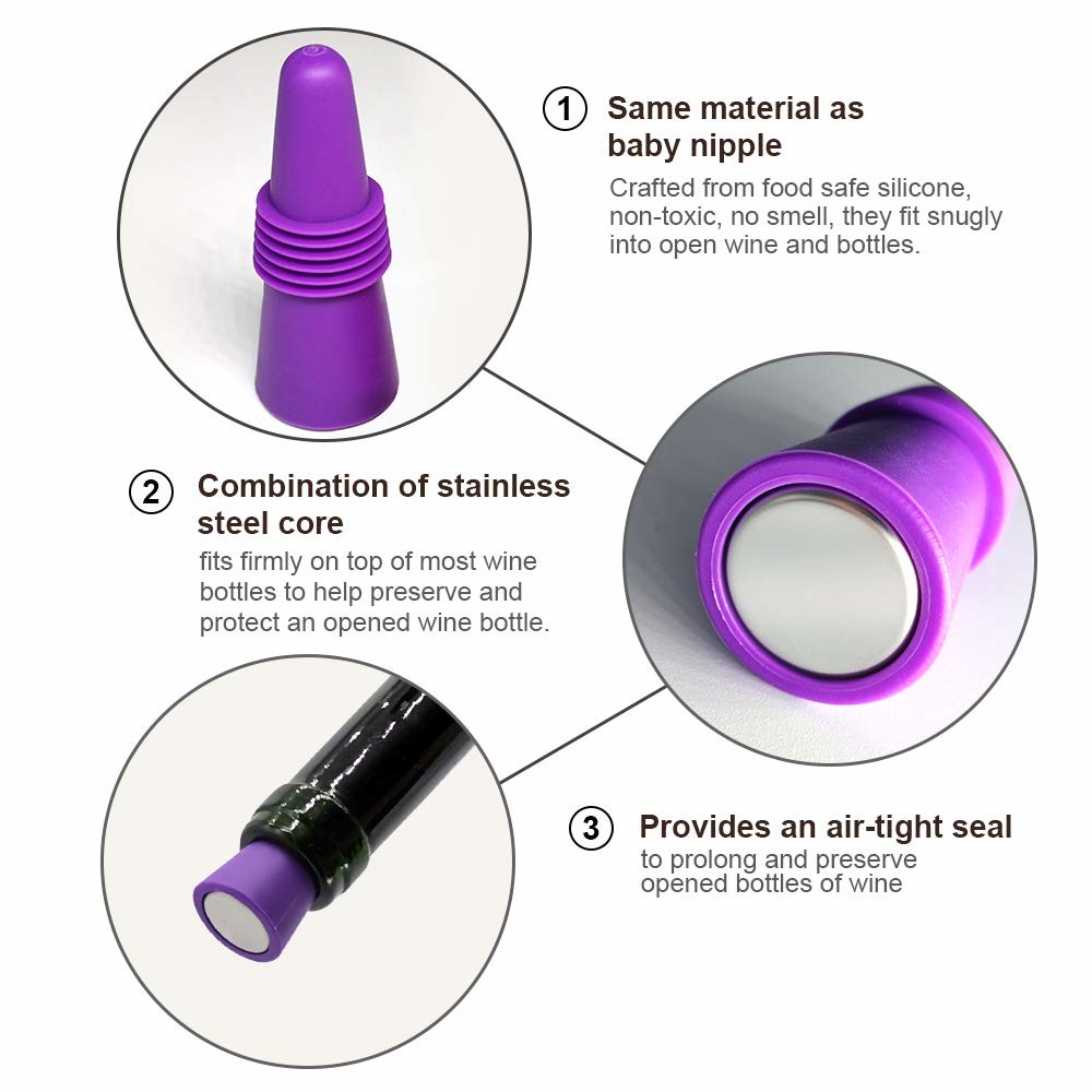 Reusable Wine Bottle Silicone Stoppers Beverage Bottle Stoppers With Grip Top To Keep Fresh