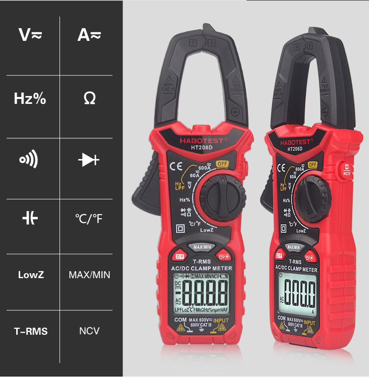 600V AC DC Clamp Multimeter , 6000 Counts True RMS Clamp Multimeter