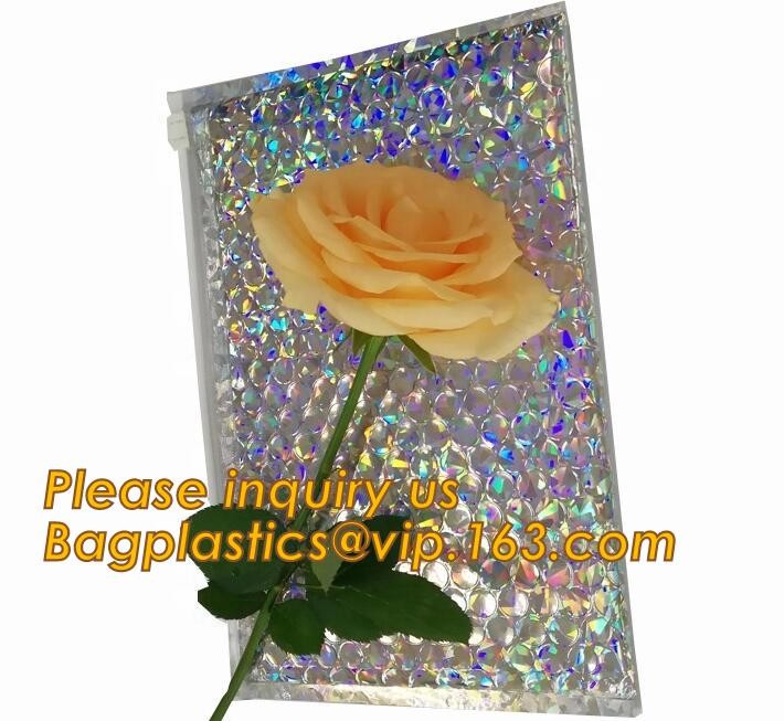 Holographic Factory Shiny gold Cosmetic bag Zipper Bubble Bag zip-lock Slider Padded Mailer metallic bubble zipper bagea