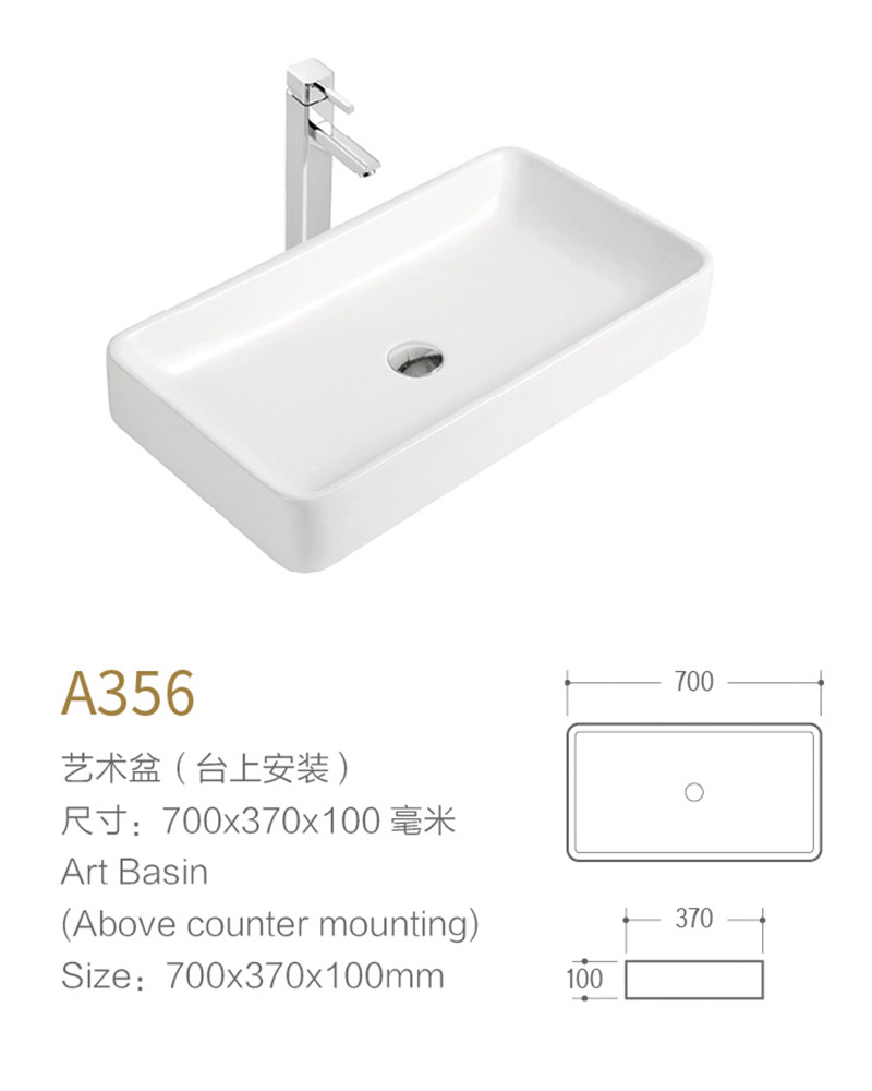 Narrow Bathroom Sink 24 Inch 700mm Countertop Basin Large Outdoor Vessel