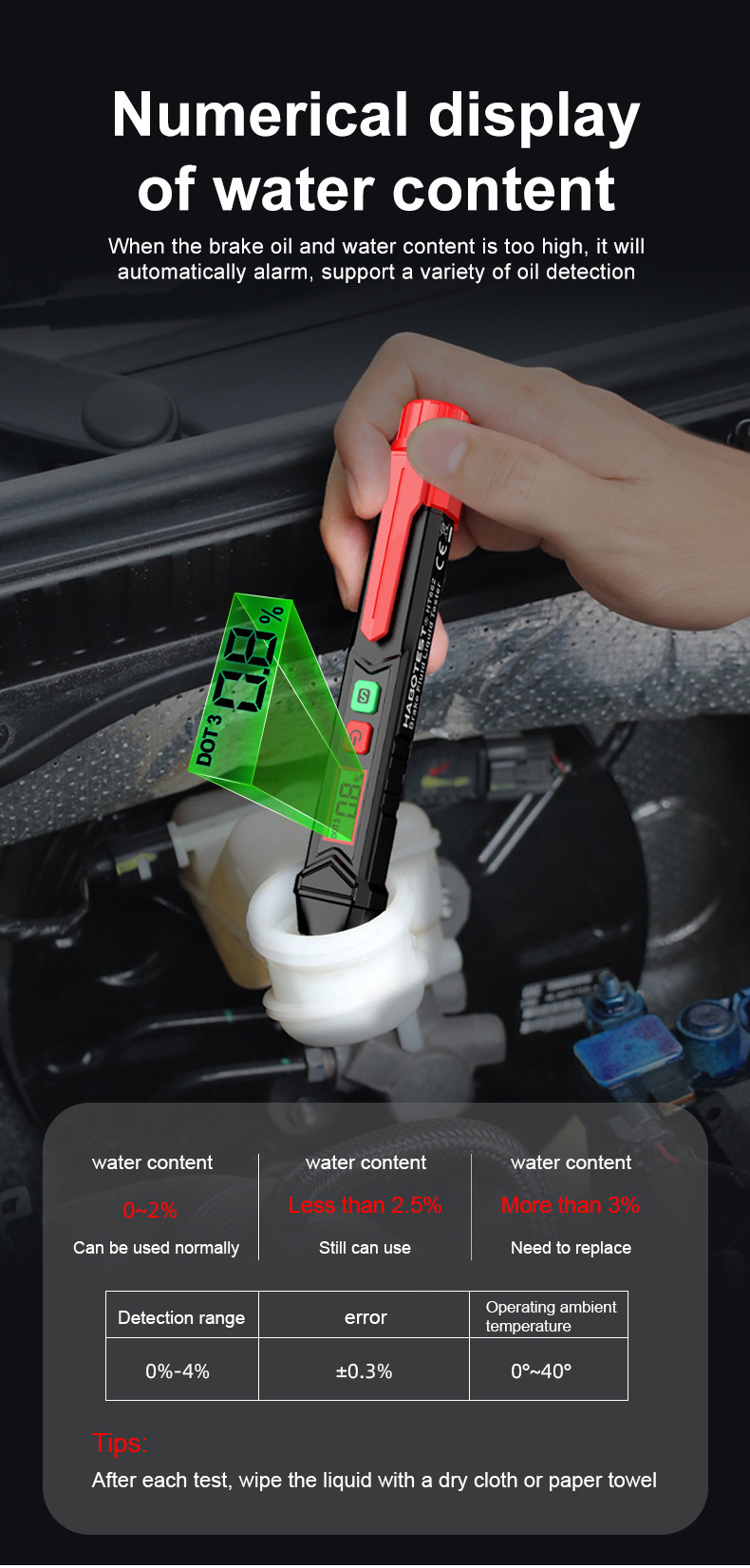 Oil Check Pen Brake Fluid Tester for Car Liquid Analyzer Meter DOT3/DOT4/DOT5.1