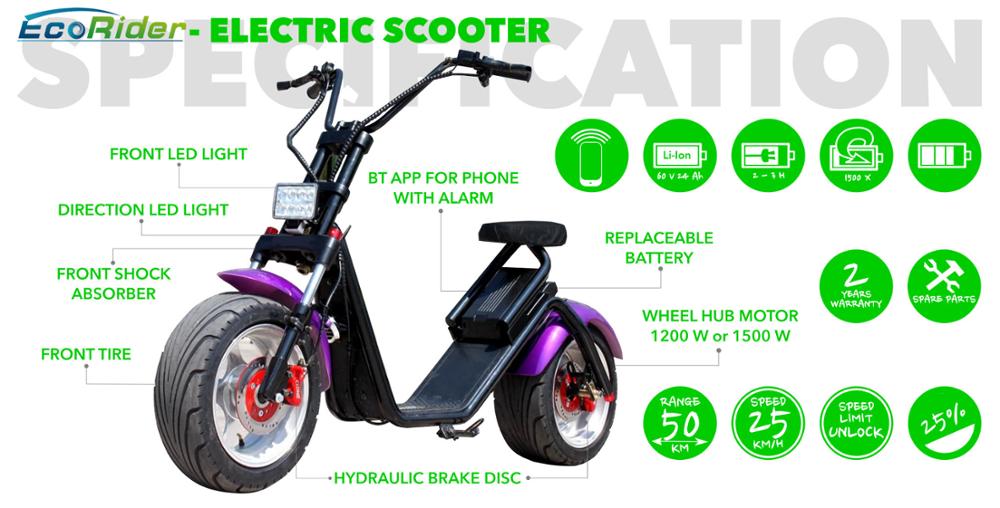 1200 W Removable Battery Two Wheeled Electric Scooters Motorized 50km / H Max Speed