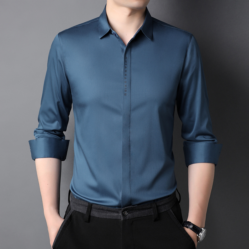 Stand Collar Mens Plain Shirts for Adult Leisure in Polyester Viscose Acrylic Classic