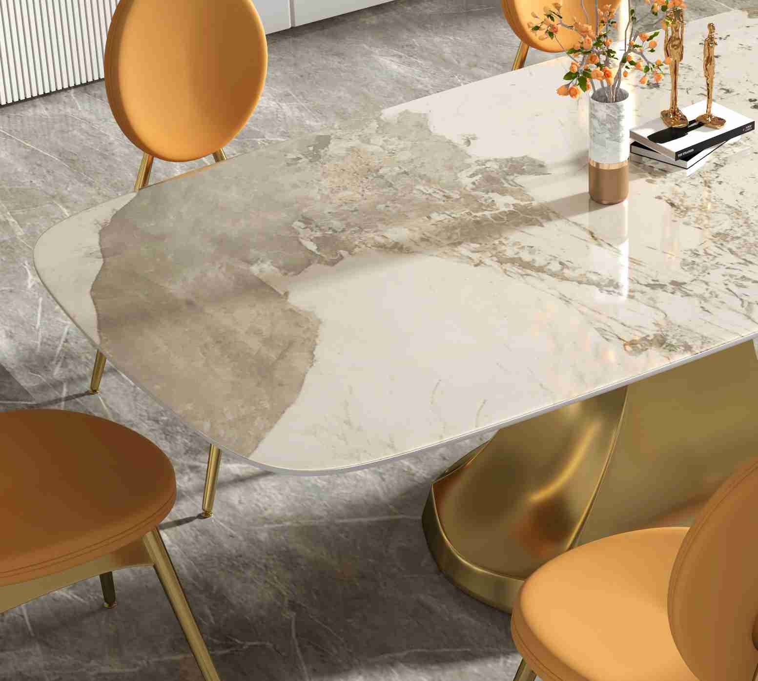 201 Stainless Steel Gold Collection luxury dining table 6 seater Shaped Base Living Room