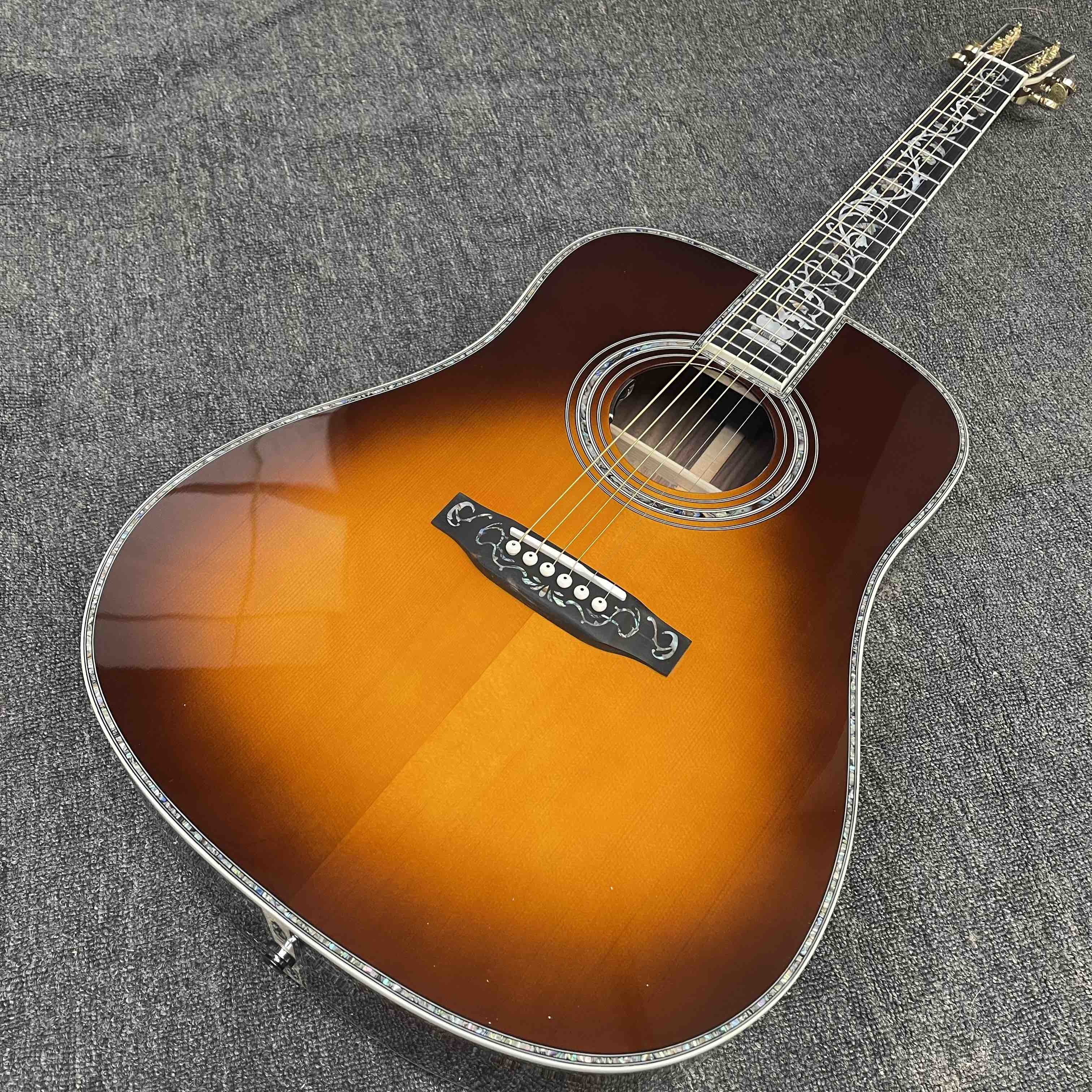 Custom D Body Life Tree Inlay Sunburst Acoustic Electric Guitar, Customized logo, Ebony Fingerboard, Martin style D45 acoustic guitar