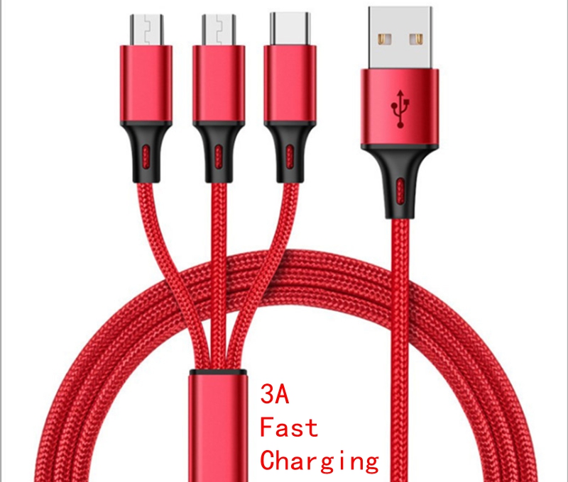Fast Charging CE 3 in 1 USB Data Cable For Android Phone 120cm