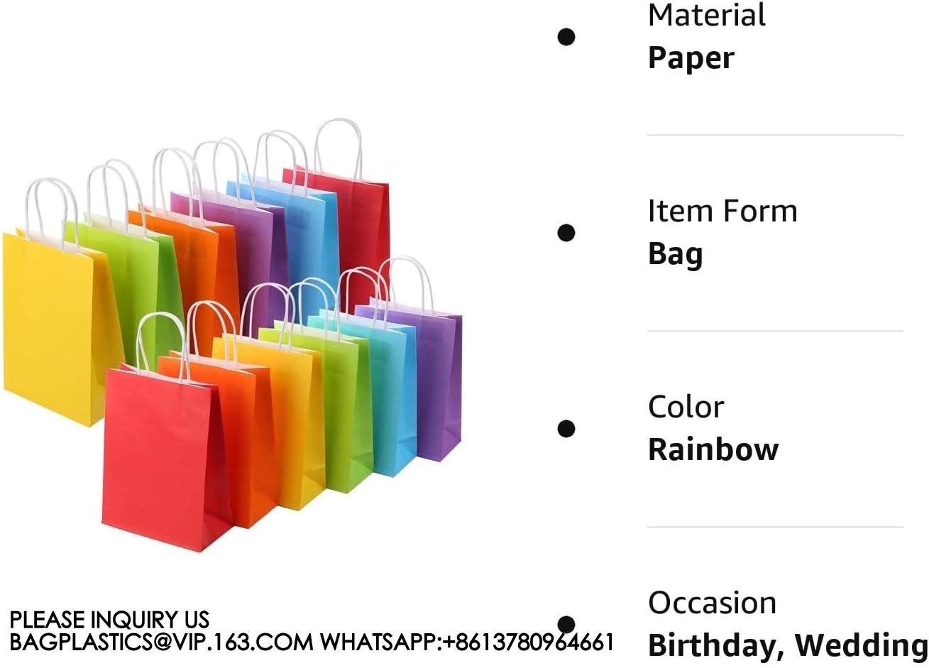Recyclable, Sustainable, Paper Bag, Kraft Bag Kraft Paper Party Favor Gift Bags With Handle Assorted Colors Rainbow