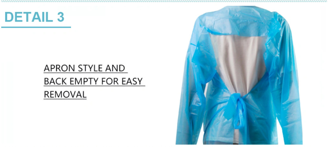 Cast Polyethylene Disposable Blue Gowns With Long Sleeves Open Back Side