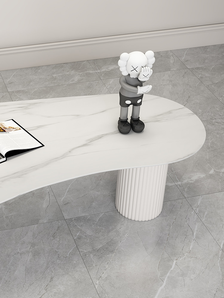 Unique Shaped Marble Coffee Table With Wooden Base ODM