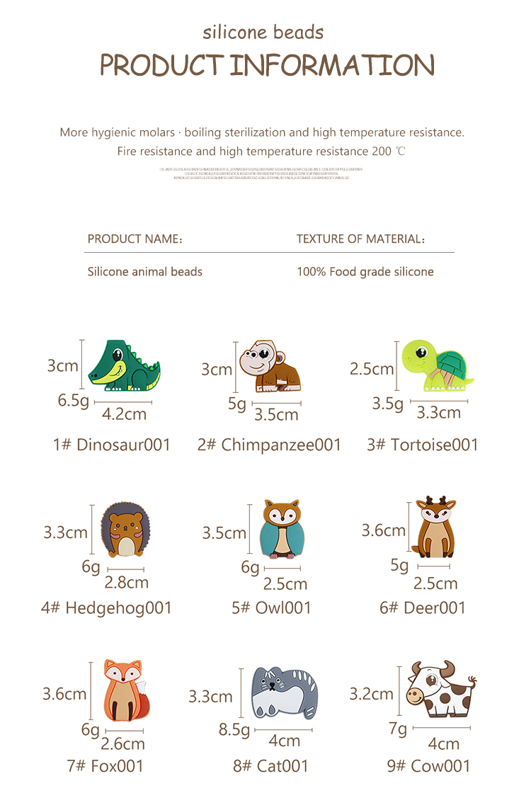 Small Silicone Animal Beads , Silicone Beads Baby Teether For Necklace Chains Bracelet