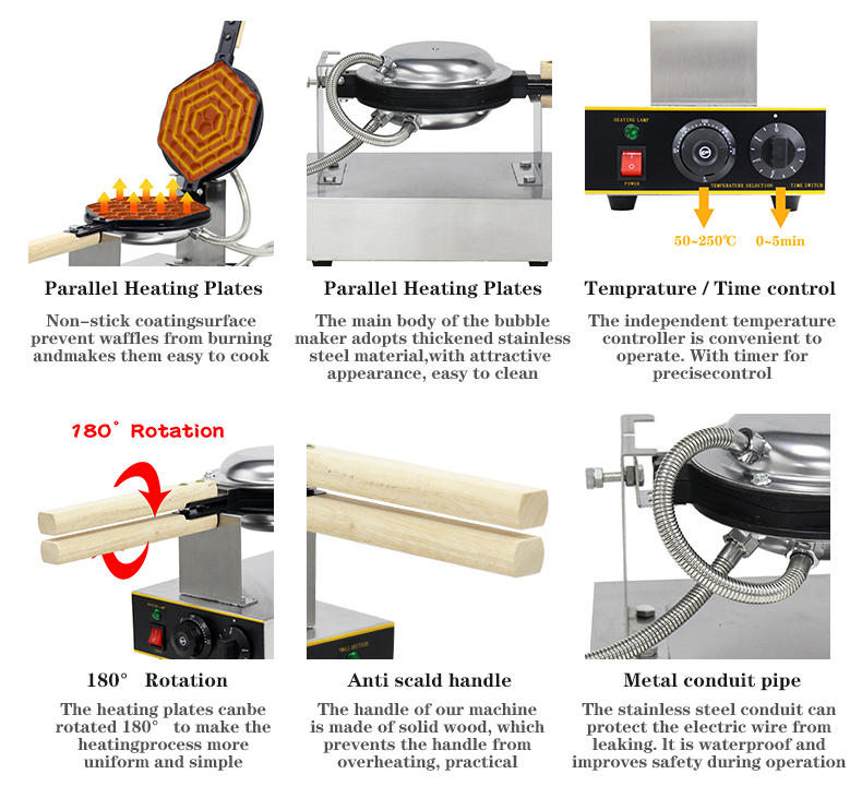 Commercial Snack Shop Suitable Electric Egg Waffle Machine with Rotating Function