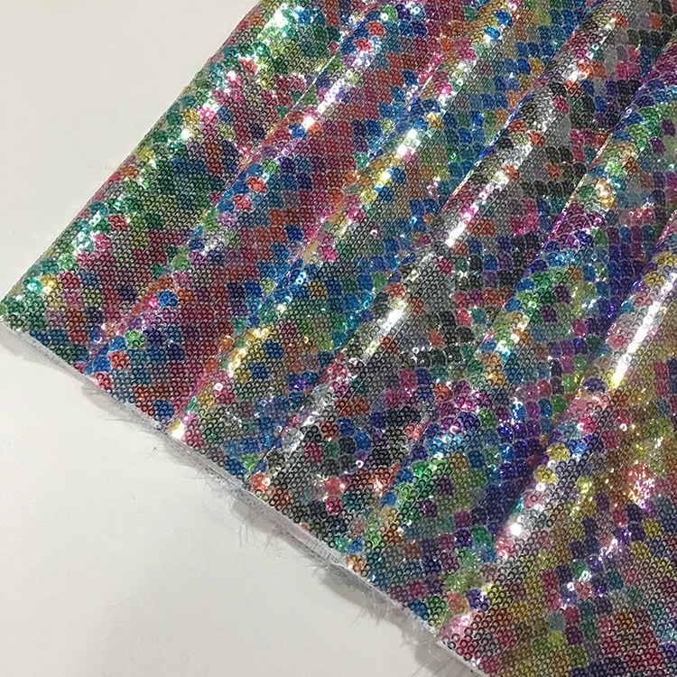 Soft Knitted Glitter Sequin Fabric , Multi Color Sequin Fabric Spangle Printed