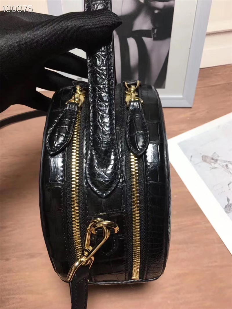 Authentic Crocodile Belly Skin Women Small Circular Purse Genuine Alligator Leather Lady Mini Handbag Cross Shoulder Bag