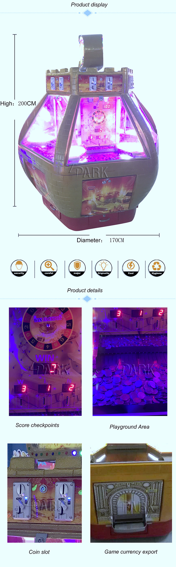 EPARK Arcade Games Golden Fort Coin Pusher Game Machine 230W 220V