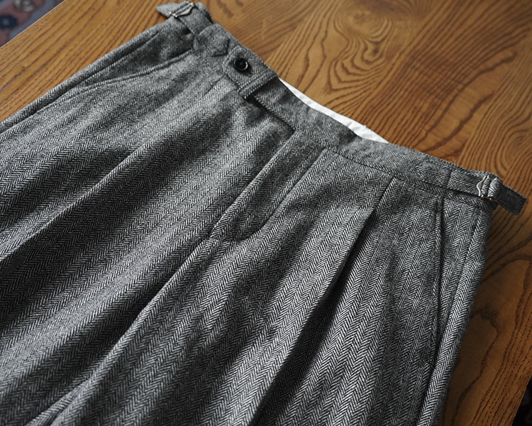 British Paris Button Wool Herringbone Trousers for Men's Autumn and Winter Business Wear