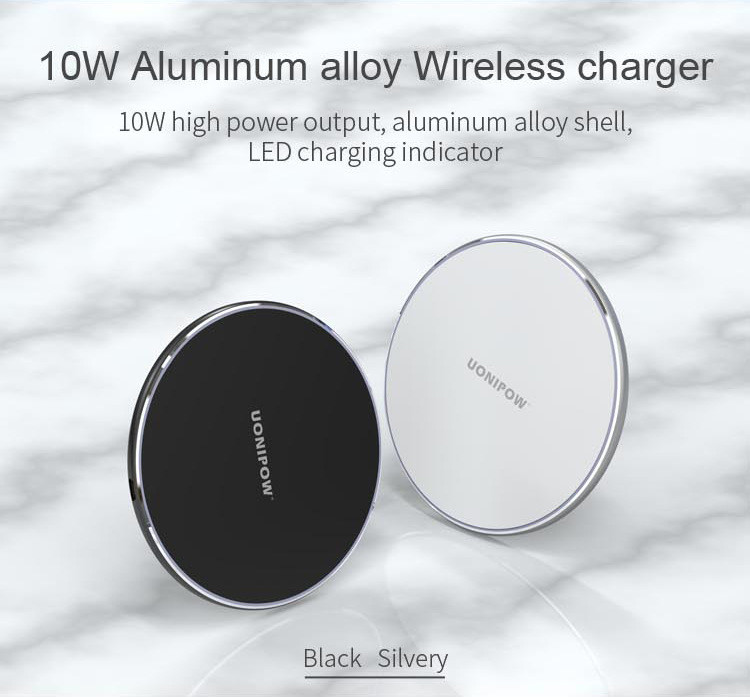 Aluminium Alloy Mobile Phone Power Charger 10W Fast Wireless Charge Support