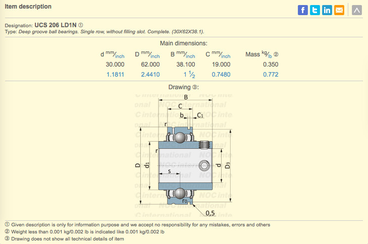 UCS206 Insert Bearing UCS 206 Pillow Block Bearing Bearing UCS206 LD1NR UCS206LD1N