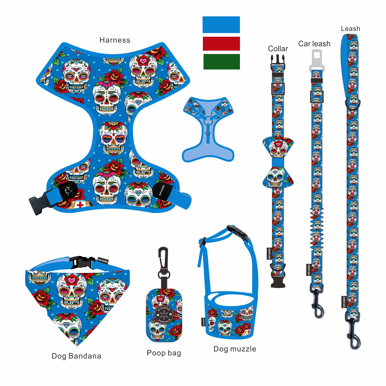 Sublimation Patterns Multicolor Dog Harness Bandana Sets With Metal Hook