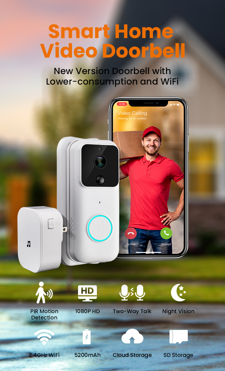 Rechargeable Home Smart Wireless Video Doorbell Tuya Wifi Intercom Doorbell