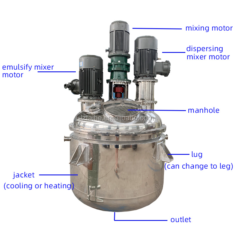 0.75kw Multi-function Electric Stirring Stainless Steel Reaction Dispersing Emulsifying Kettle for Chemical