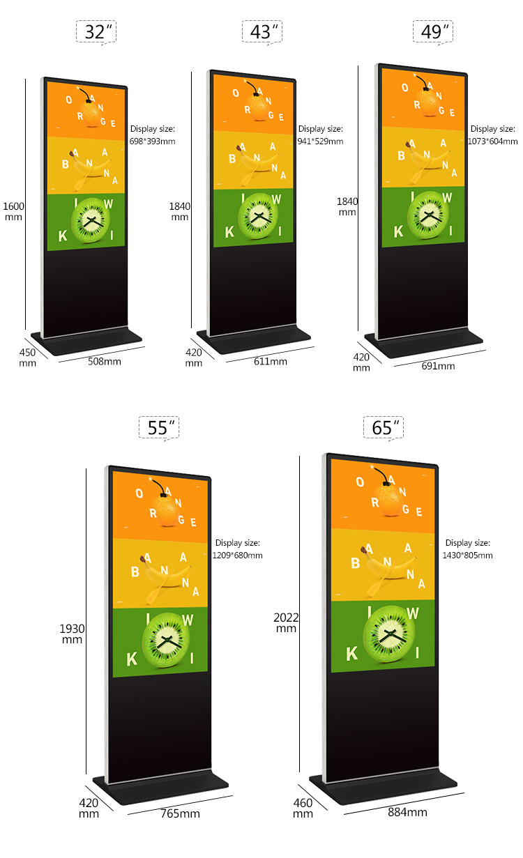 Advertising Floor Standing LCD Advertising Player Infrared Touch Screen 65 Inch
