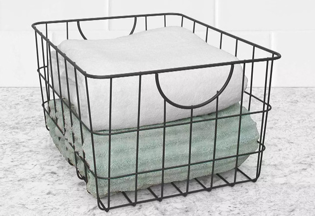 Black Metal 2.5mm Wire Mesh Storage Baskets Kitchen Bathroom Living Room