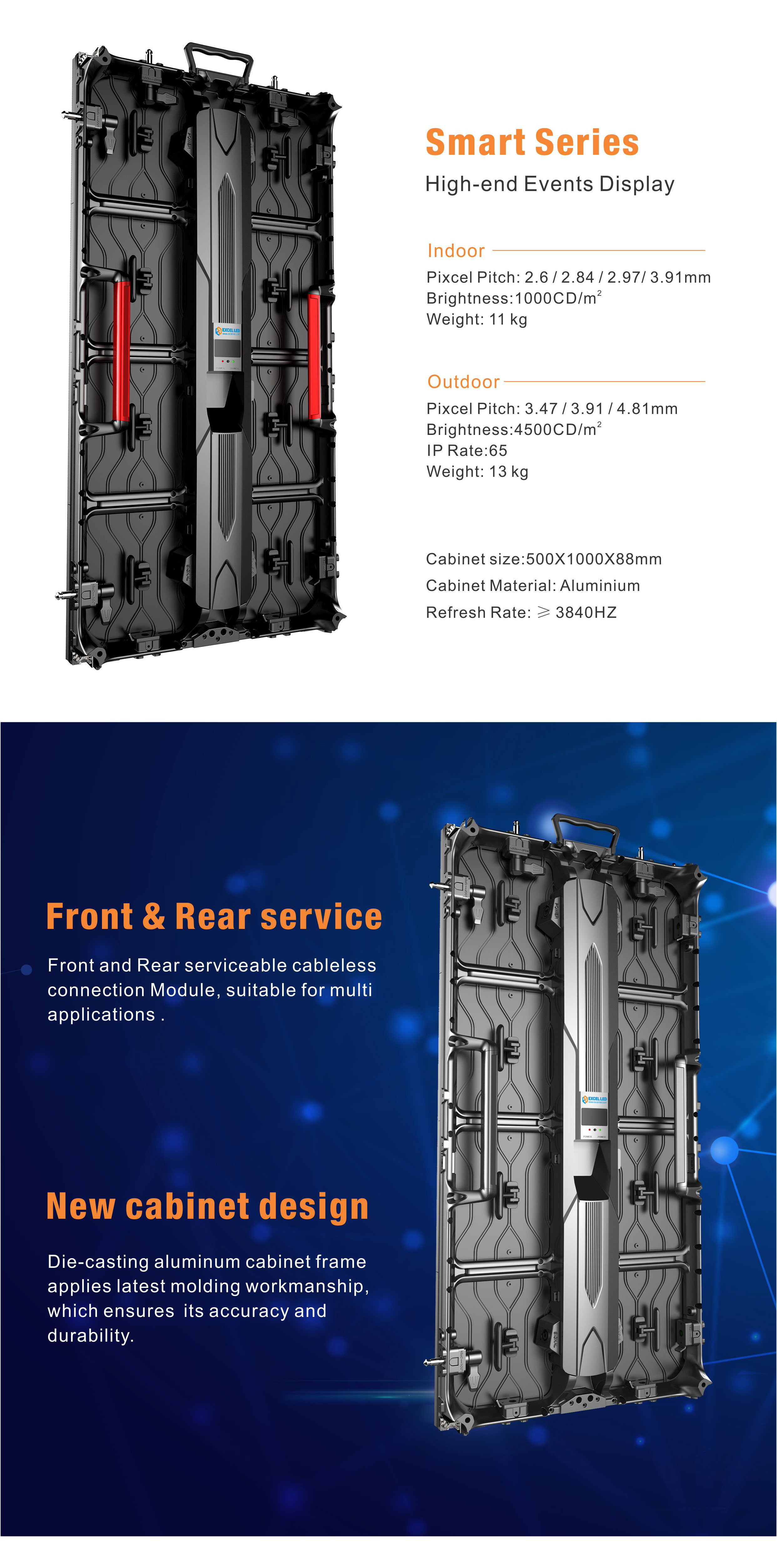 65536dots/m2 FCC P2.97 P3.91mm Stage Rental LED Display
