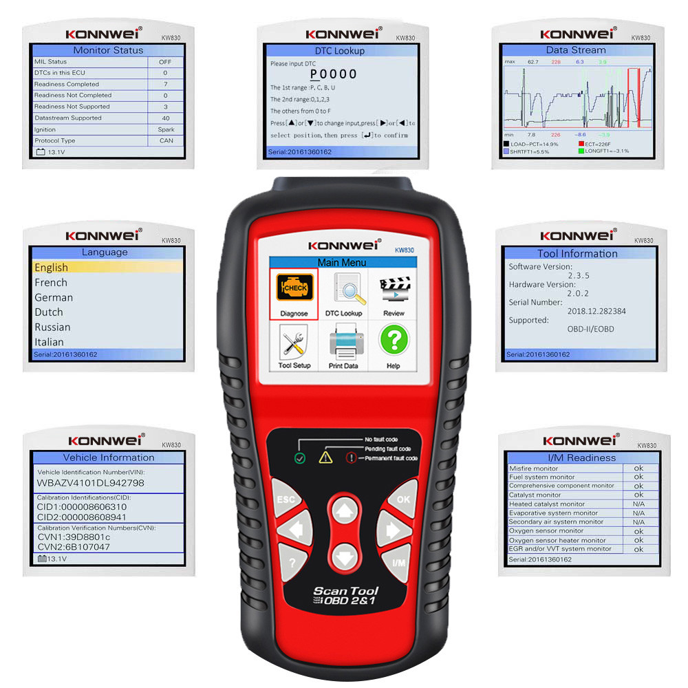 Hand Held Car Engine Diagnostic Code Scanner KW830 Determine Car Engine And Voltage