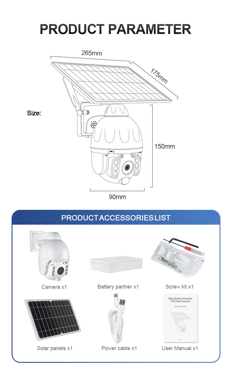 TUYA Smart 2MP Solar Panel PTZ IP Dome WIFI Camera PIR IP66 1080P HD Battery