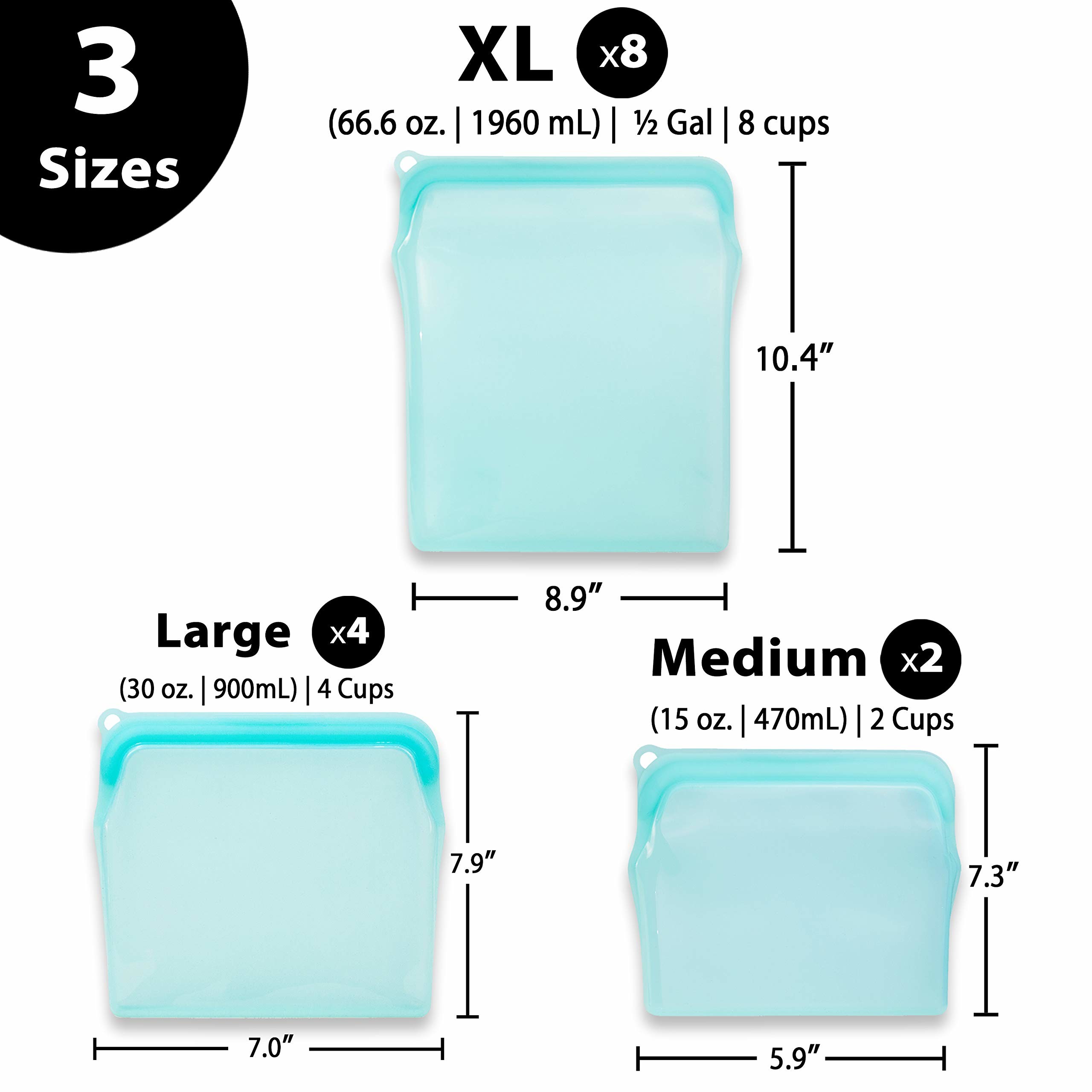 Reusable 100% Silicone Food Storage Bags Sandwich Snack Bags New Generation Stand Up Zip Container For Soup And Leftover