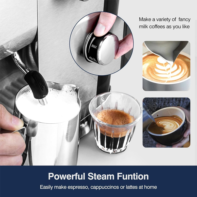 Professional Electric Espresso Coffee Machine Powerful 15/20bar Pressure Pump Cappuccino Latte Grinder Made Durable Plastic