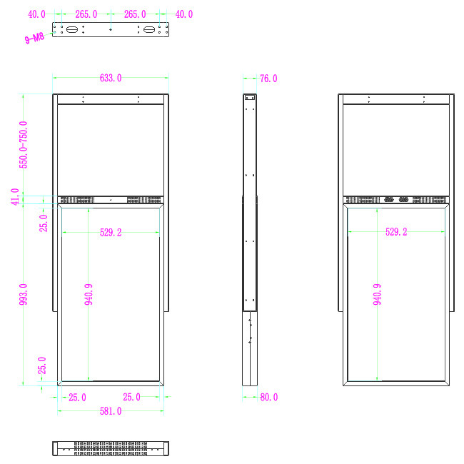 43 Inch Dual Two Sided Display Advertising High Brightness Window Facing Hanging Screen