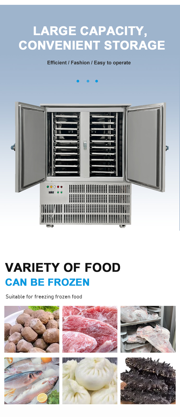 Stainless Steel Single-temperature Blast Freezer for Large Capacity Frozen in Commercial Emergency Freezing Weight 490 KG