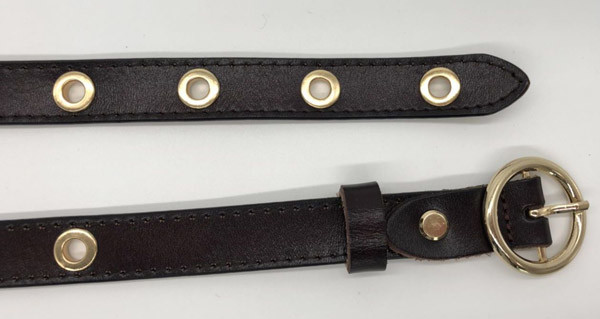 1.8cm Width Women'S Fashion Leather Belts With Eyelet Decoration Brown / Beige Color