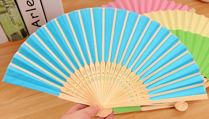 Plain Color Folding Hand Fans With Natural Bamboo Ribs / Wedding Favour Fans