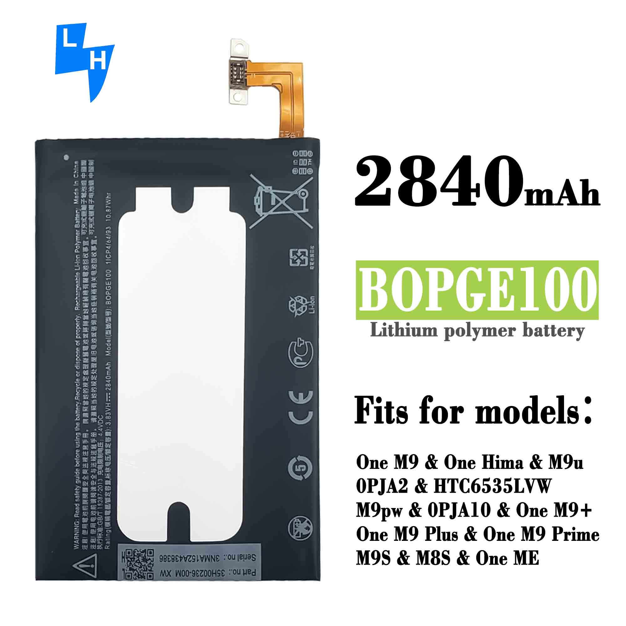 Black 2840mAh BOPGE100 M9 M8S mobile phone battery for HTC One M9 battery rechargeable batteries