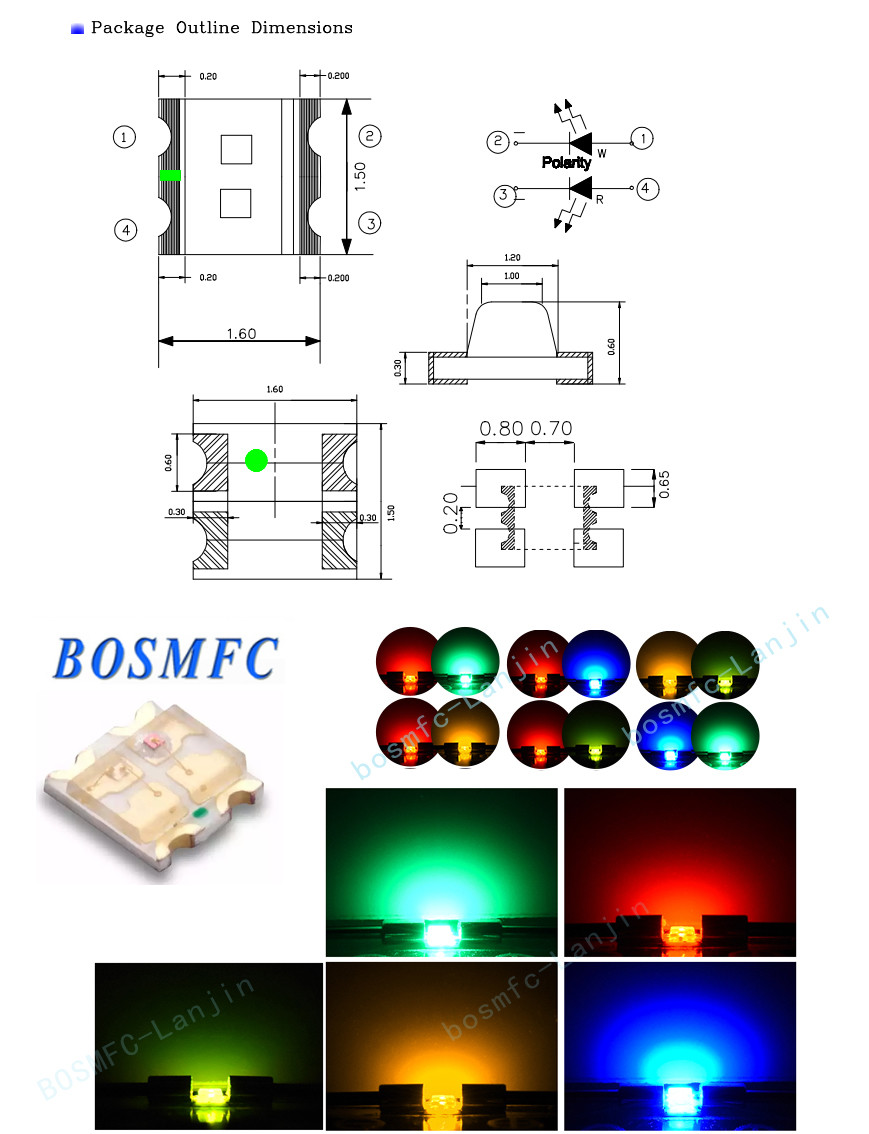 Bi color 0603 SMD led red & blue, Multifunctional 1615 Dual colors Chip LED