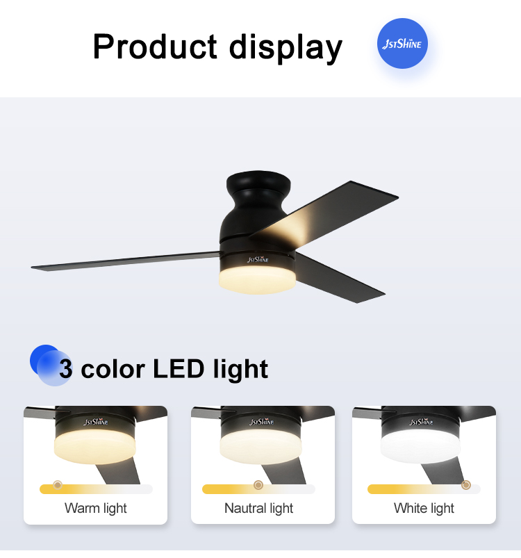 Low Ceiling Black MDF Blades Ceiling Fan with Remote Control and 1450lm Luminous Flux