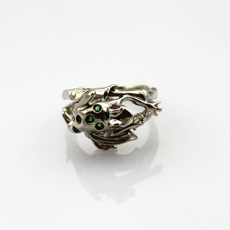 Fashion Jewelry Pave Green Cubic Zircon Sterling Silver Frog Ring(F14)