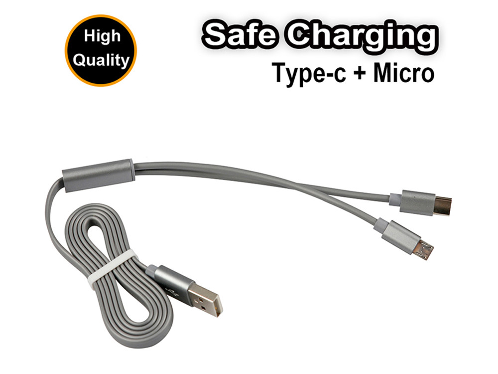 More popular safe charging type C 8pin 2 in 1 usb cable for smartphone