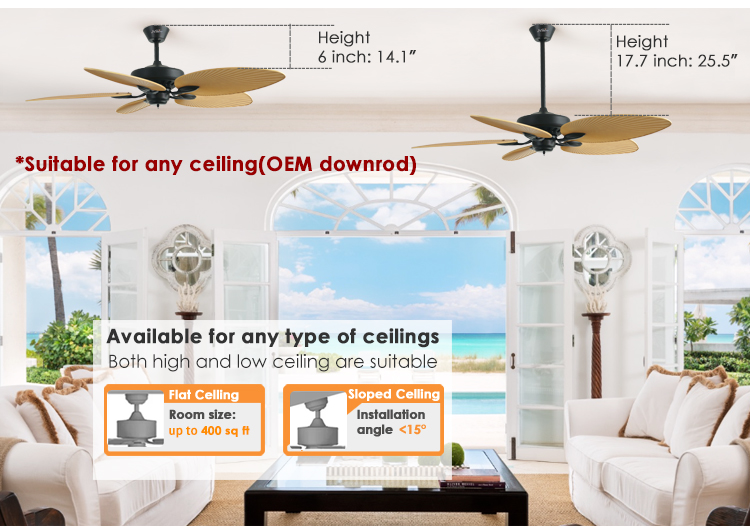56" 1stshine Ceiling Fan with Remote and Big Airflow Plastic Blades Simple Design