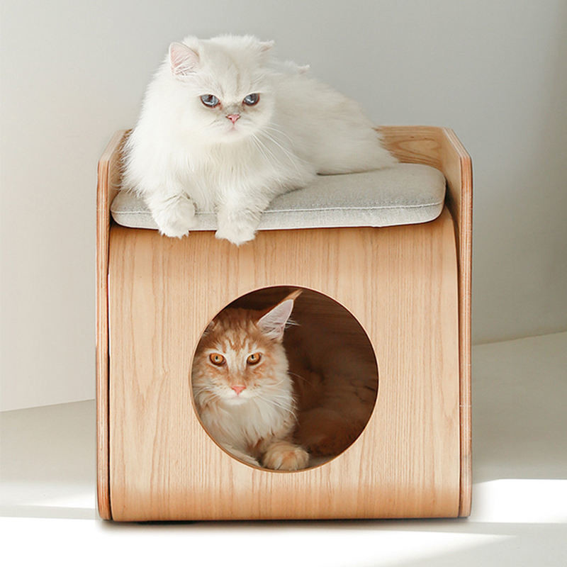 Nordic Wood Pet Furniture Wooden Cat Bed Box Stocked 40*40*50cm