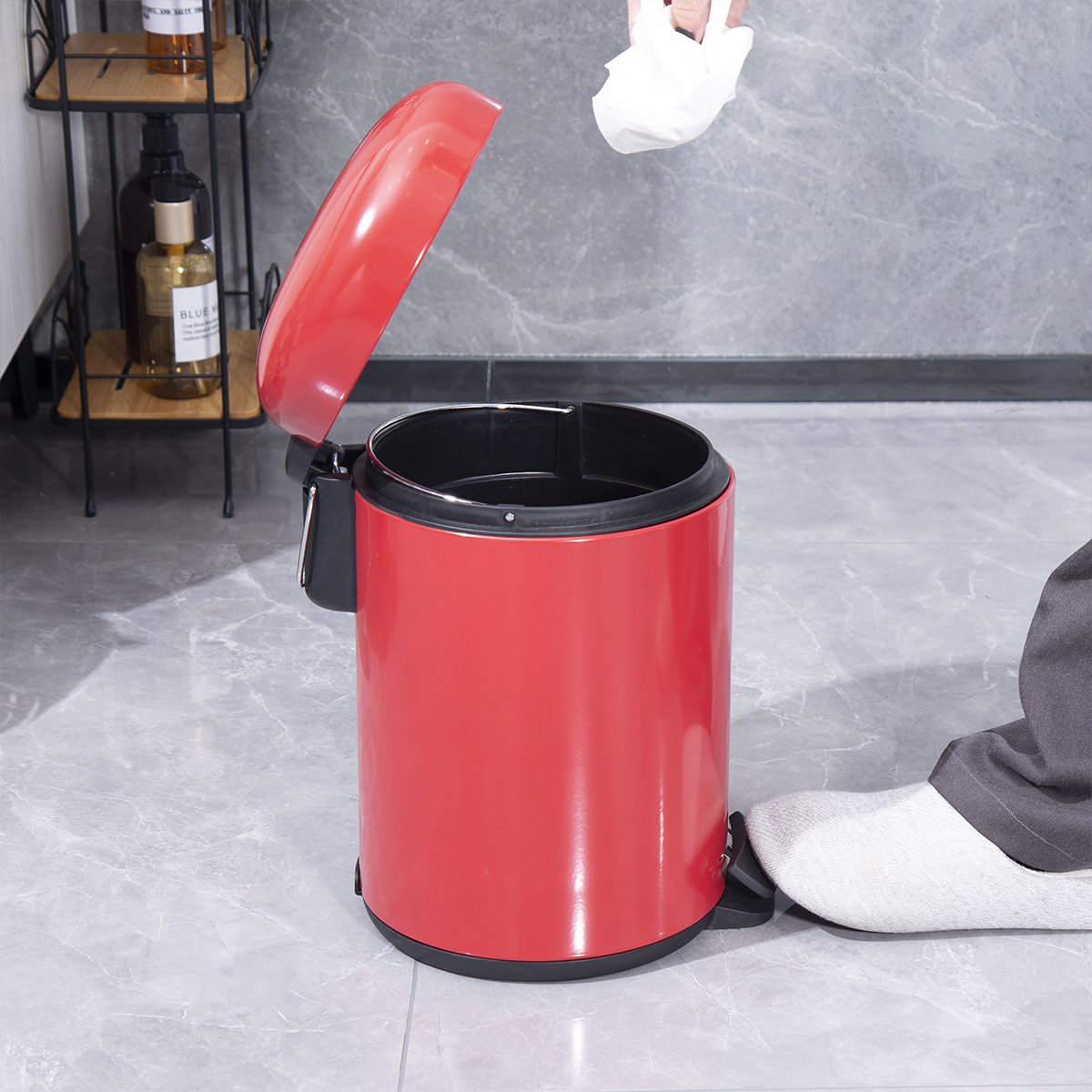 Large Capacity 5L Stainless Steel Waste Bin with Durable Pedal and Rolling Cover