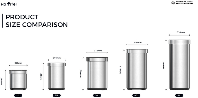 Stylish Rectangular Stainless Steel Open Top Trash Can Without Lid for Household Storage Bucket 8L/12L/20L/30L