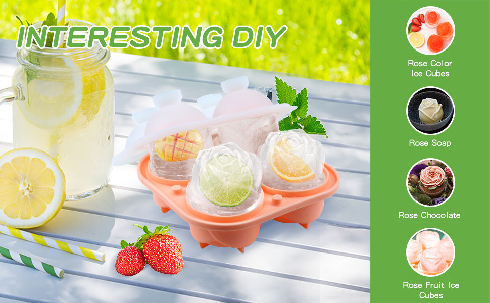 Silicone Rose Ice Cube Molds For Cocktails Whiskey XL Rose Flower Ice Cube Chocolate Soap Tray Mold Silicone Party Maker