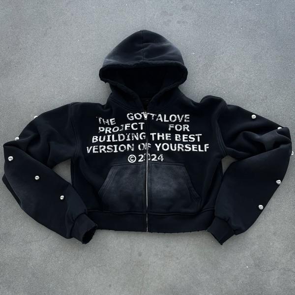 Quality Anti Wrinkle No Strings Streetwear Zipper Hoodie Plus Size Rhinestone Hoodie for sale