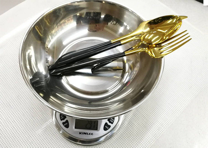 Color - plated Stainless Steel Flatware Sets of 4 Pieces Black Handles Gold Heads