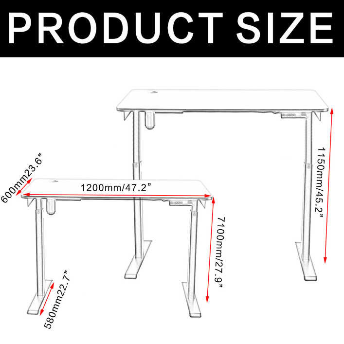 Single Motor Electric Height Adjustable Computer Desk 33.73lbs 120x60cm
