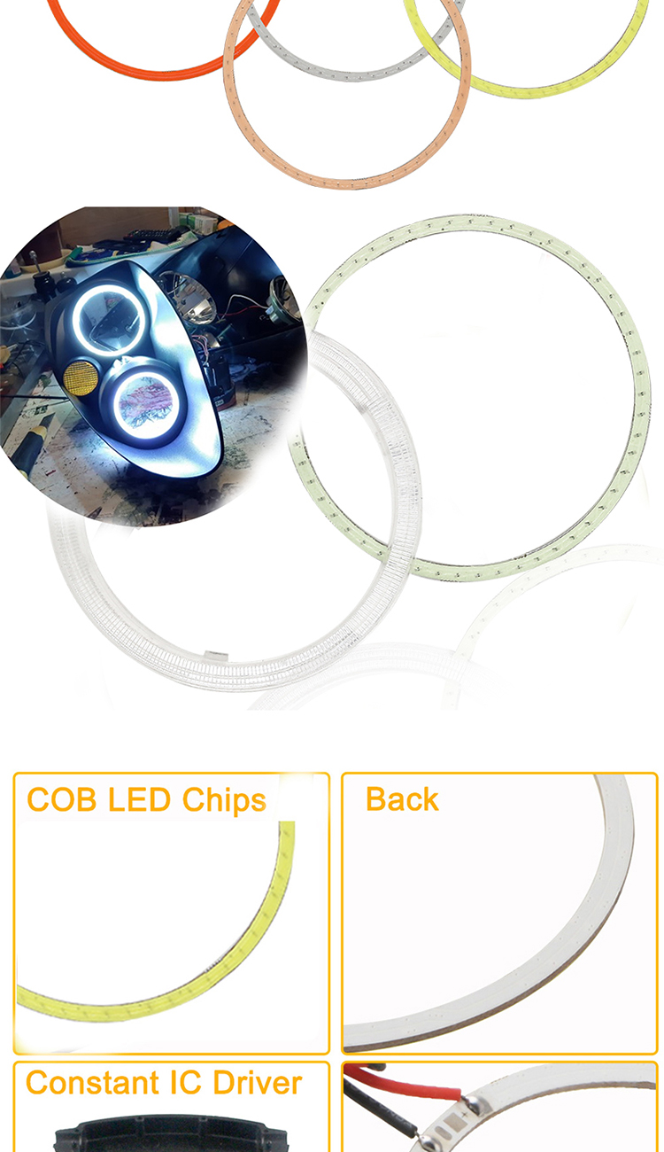 Motorcycle DRL LED Car Ambient Lights Fog Lamp COB 60mm 70mm 80mm 90mm 100mm 110mm