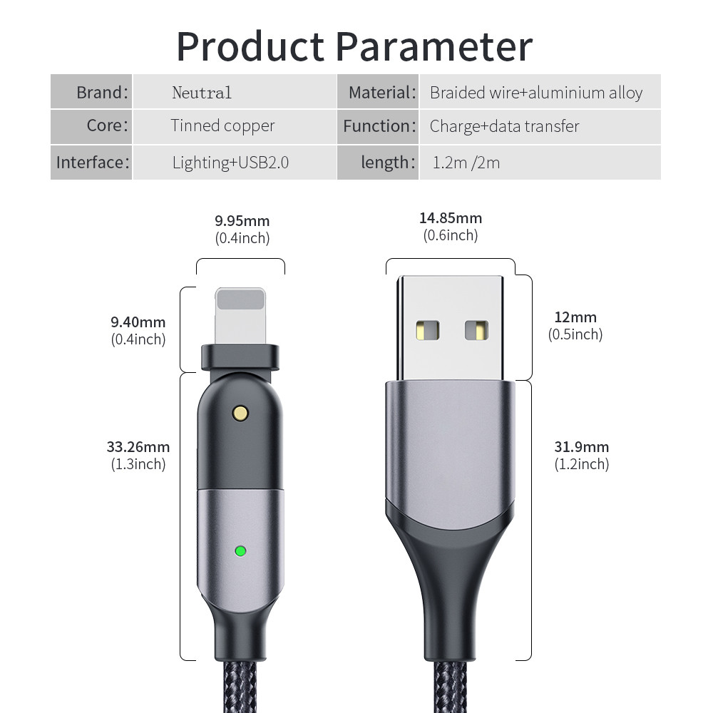 480Mbps 3A 1.2m USB To Type C Cable 180° Rotating Elbow Charging Data Cable